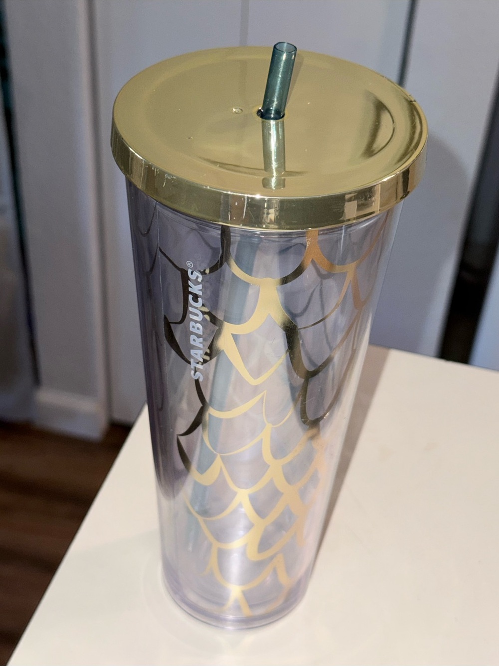 Starbucks 2016 Gold Mermaid Scale Venti Cold Cup Tumbler – 24 oz